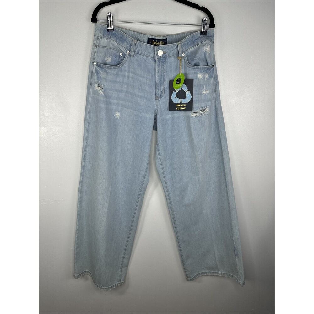 Indigo Rain Size 13 Jeans Extra Wide Leg Low Rise Organic Cotton Distressed NWT